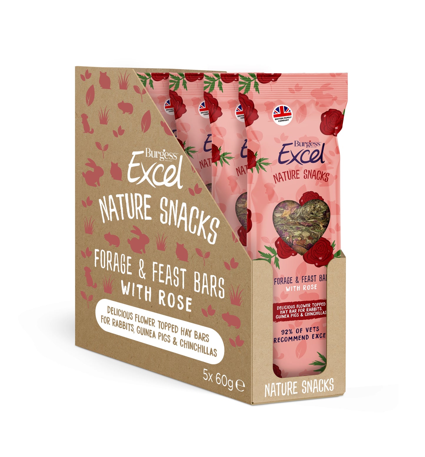 Burgess Excel Nat Snack Rose Bars 5x60g